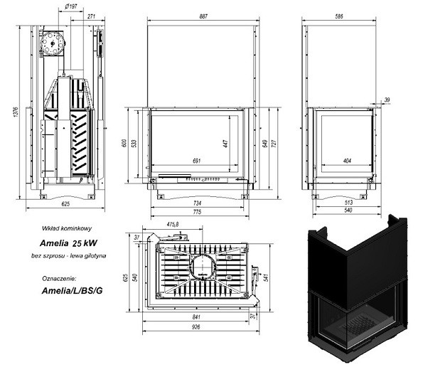 купить топка amelia/l/bs/g, г-образное стекло слева, гильотина
