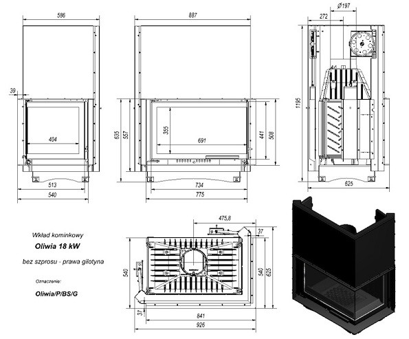купить топка oliwia/p/bs/g, г-образное стекло справа, гильотина
