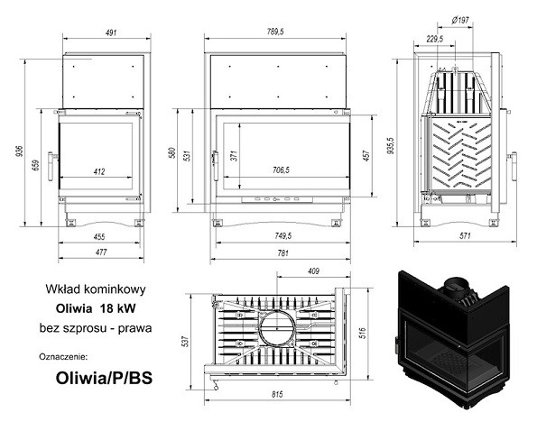 купить топка oliwia/p/bs, г-образное стекло справа