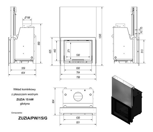 купить топка с водяным контуром zuzia/pw/15/g/w, гильотина