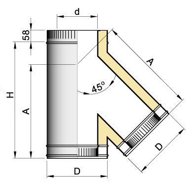 купить тройник 45° dtrh d130 с изоляцией 50 мм, aisi 321/304 (вулкан)