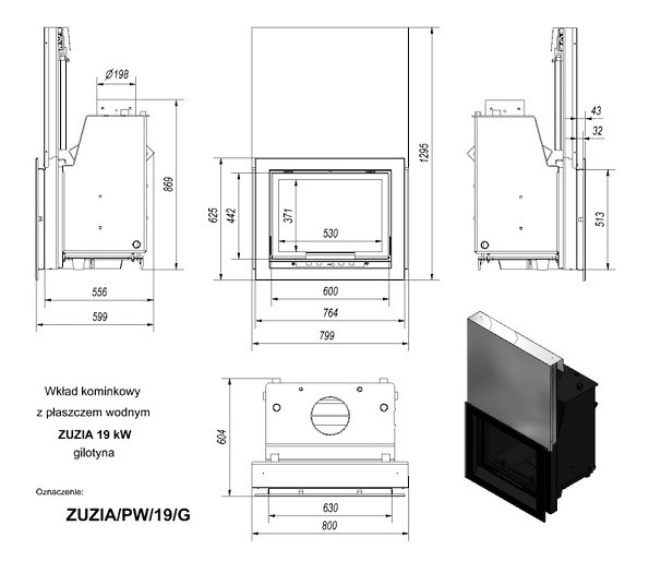 купить топка с водяным контуром zuzia/pw/19/g/w, гильотина
