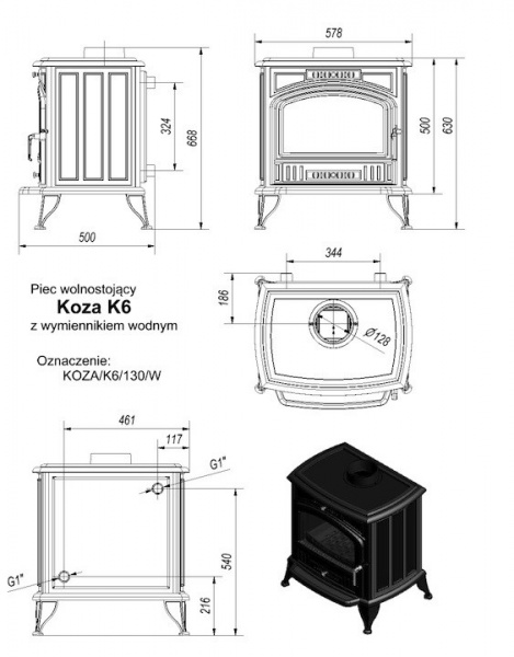 купить чугунная печь kratki koza/k6/w (c вод.контуром)
