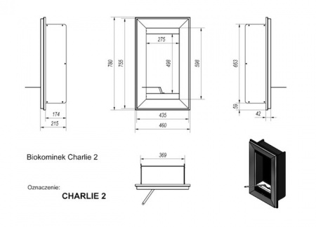 купить биокамин charlie 2 черный, tuv