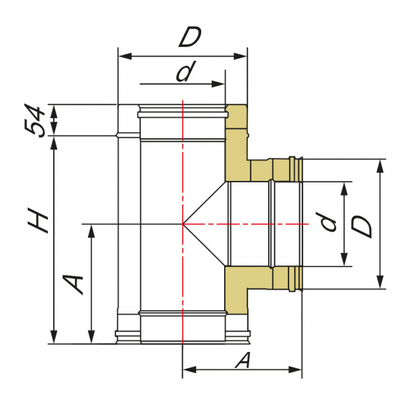 купить тройник 90° d200/400, изоляция 100 мм, aisi 321/304 (вулкан)