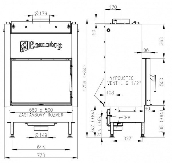 купить каминная топка romotop kv 025 w 01 с теплообменником